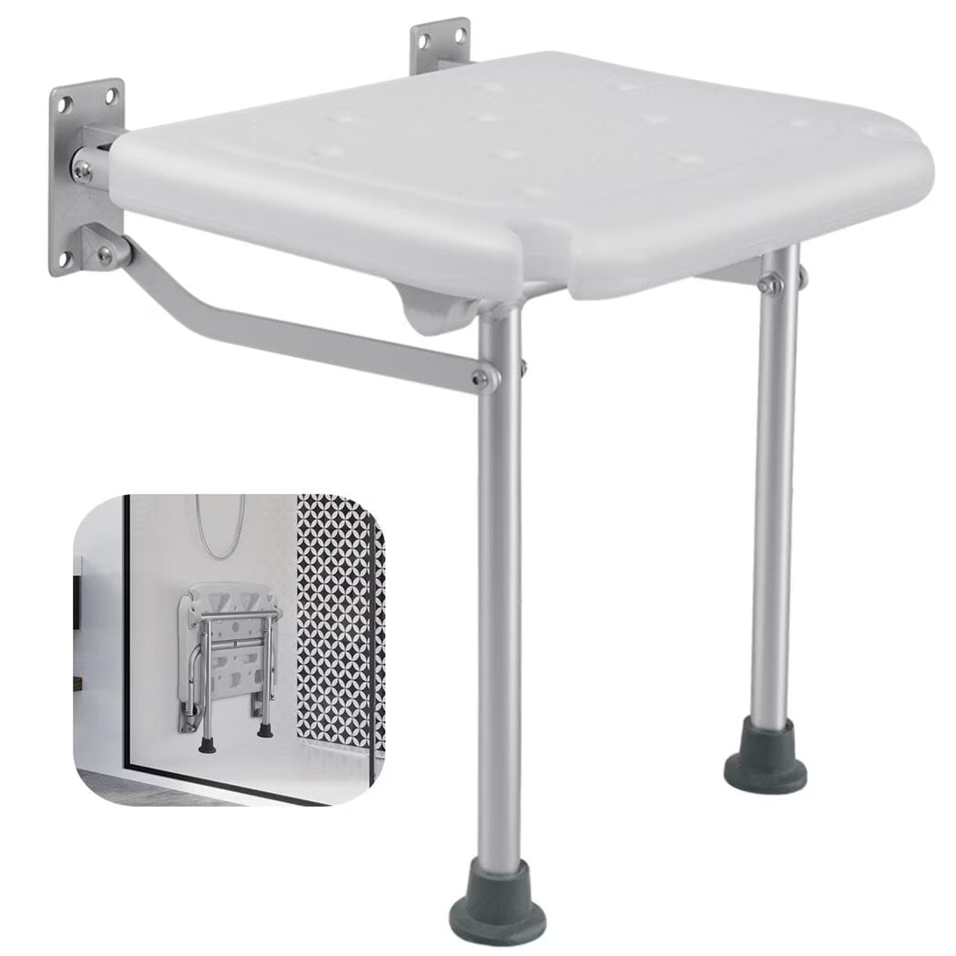 Folding Shower Seat, Wall Mounted, Folding, with Shower Head Slot & Non Slip Pads