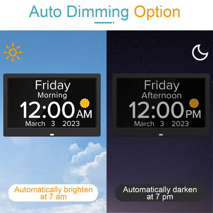 10.1 Inch Large Digital Alarm Clock with Date and Day for Dementia Seniors, Voice Announcement Time