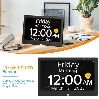 10.1 Inch Large Digital Alarm Clock with Date and Day for Dementia Seniors, Voice Announcement Time