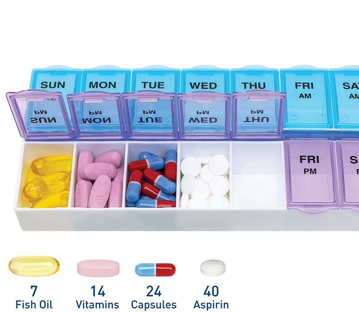 BEST Pills Box Medicine 7 Day Dispenser Organizer Holder Case Large AM PM**