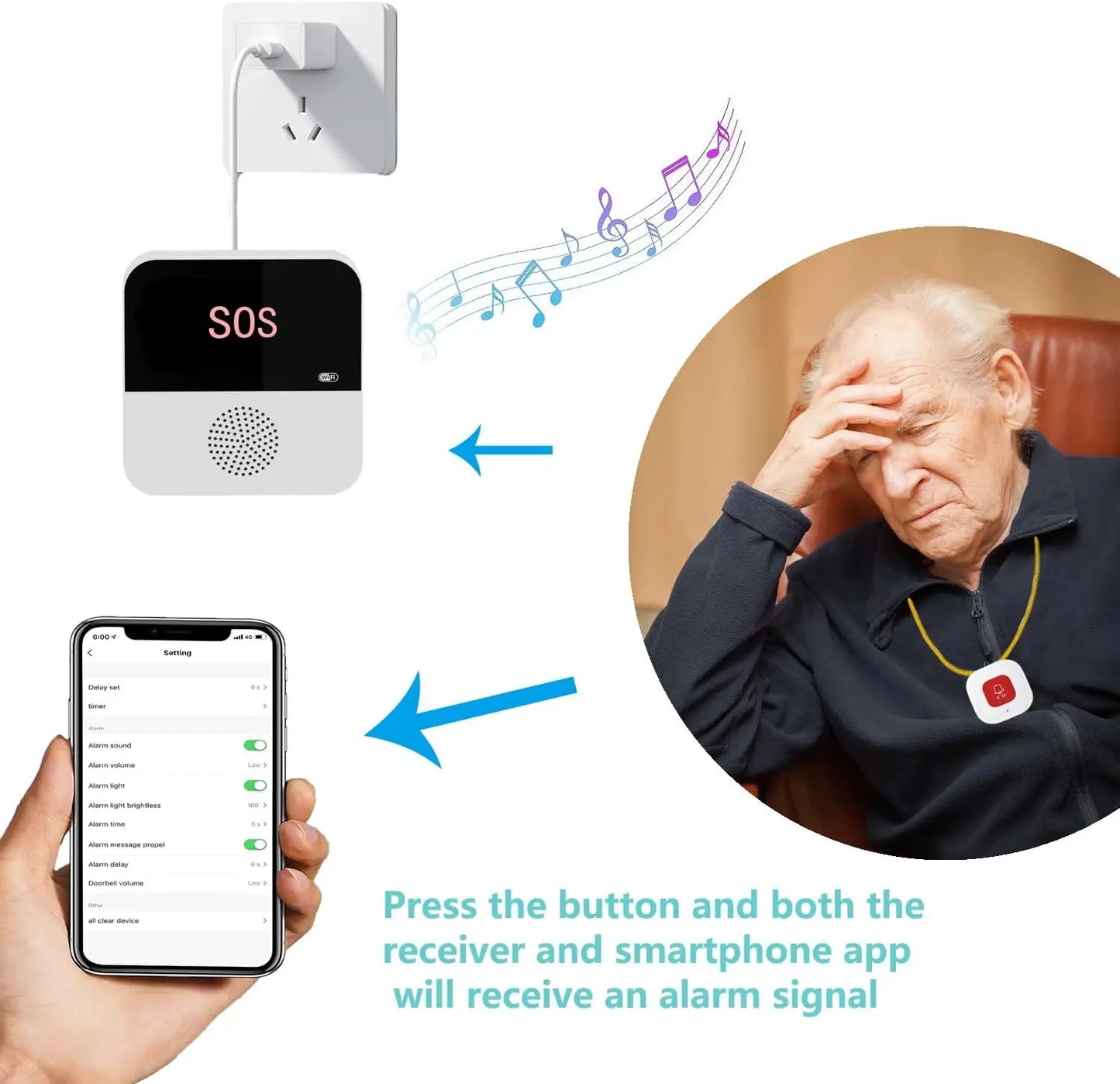 Wireless Wifi Elderly Caregiver Pager SOS Call Button