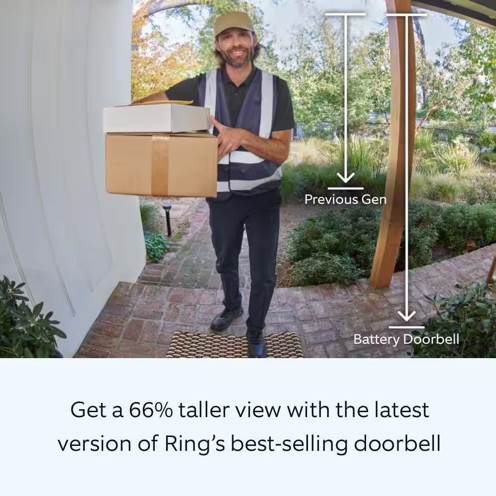 Battery Doorbell with Head-To-Toe HD Video, Live View with 2-Way Talk, and Motion Detection and Alerts - Satin Nickel