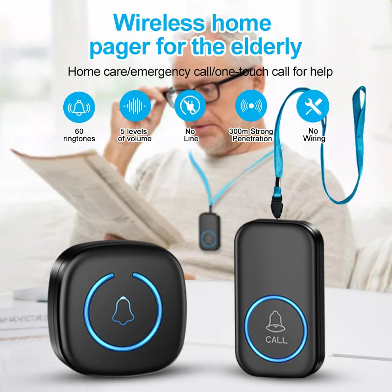 Wireless Lanyard Elderly Pager Smart SOS Call Button Paramedic Pager Emergency Call Button for Kid Elderly Patient Advanced Care