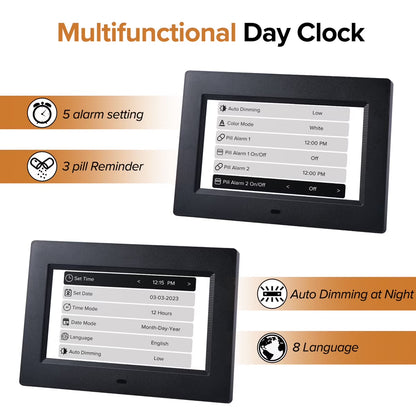 Digital Alarm Clock for Dementia Seniors with Date and Day of Week, Voice Announcement Time, Black
