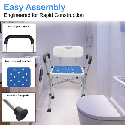 Baokaler Shower Chair 600Lbs with Padded Arms and Back, Height Adjustable Shower Stool for Bathtub, Anti-Slip Bath Chair
