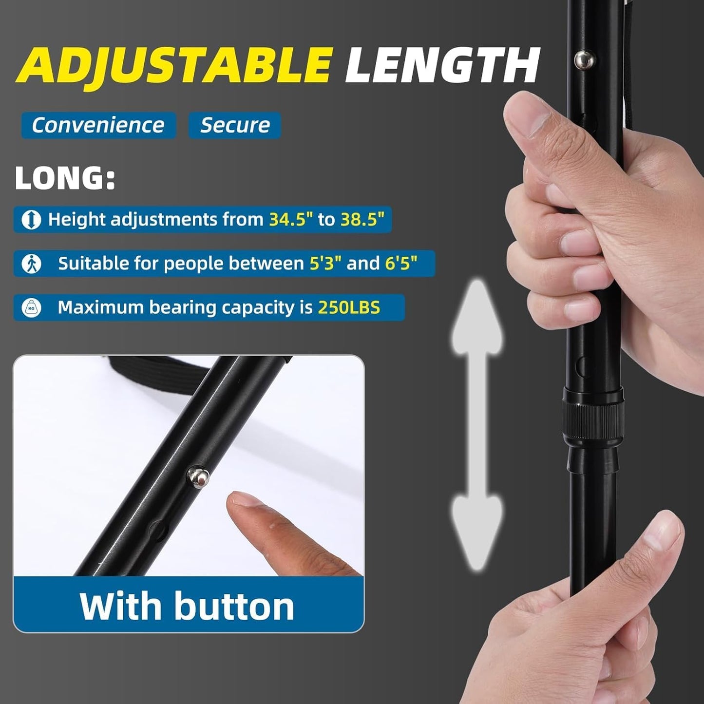 Walking Cane Folding Led Light Alarm Women Adjustable Suitable Arthritis Elderly