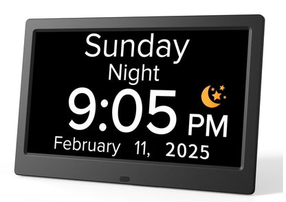 10.1 Inch Large Digital Alarm Clock with Date and Day for Dementia Seniors, Voice Announcement Time