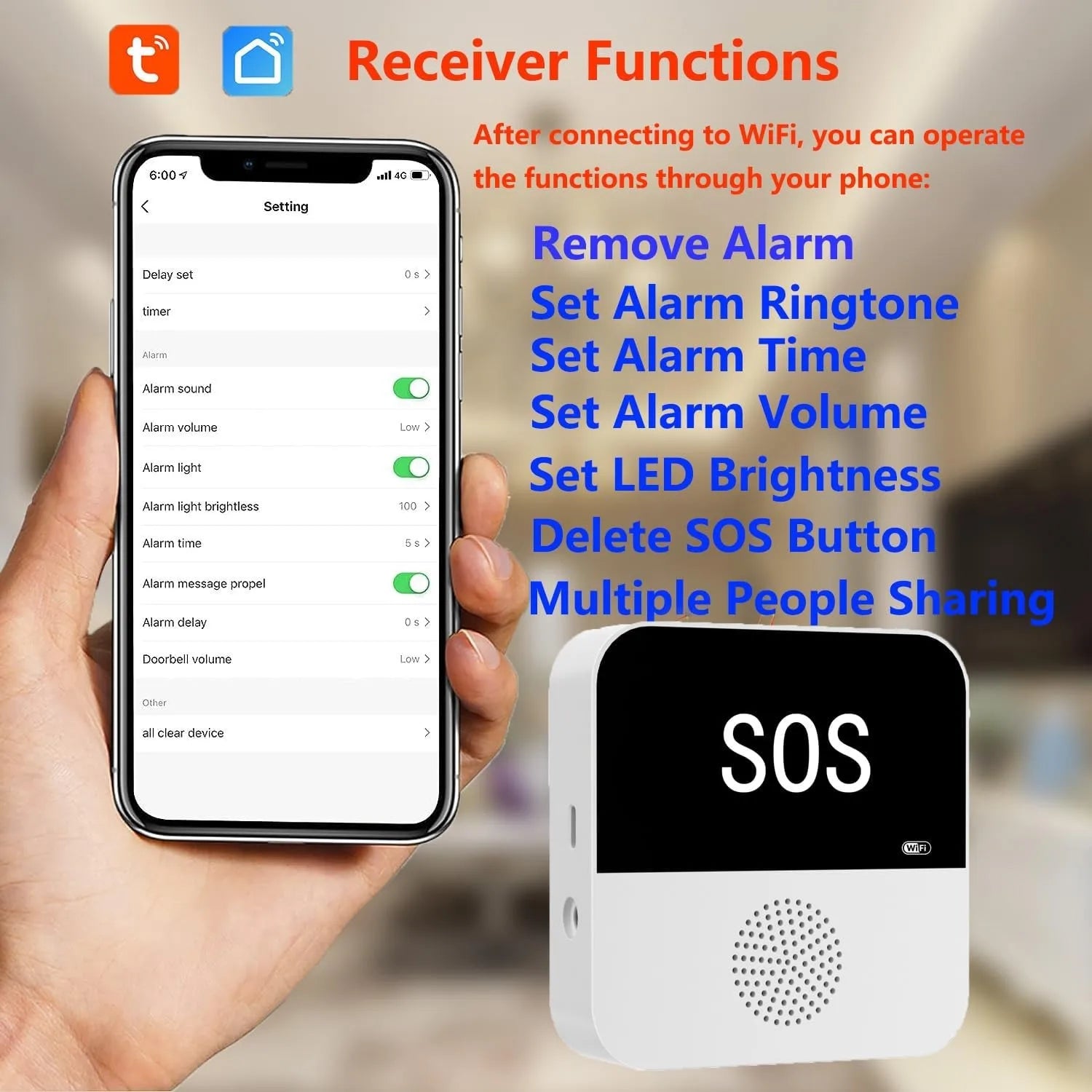 Wireless Wifi Elderly Caregiver Pager SOS Call Button