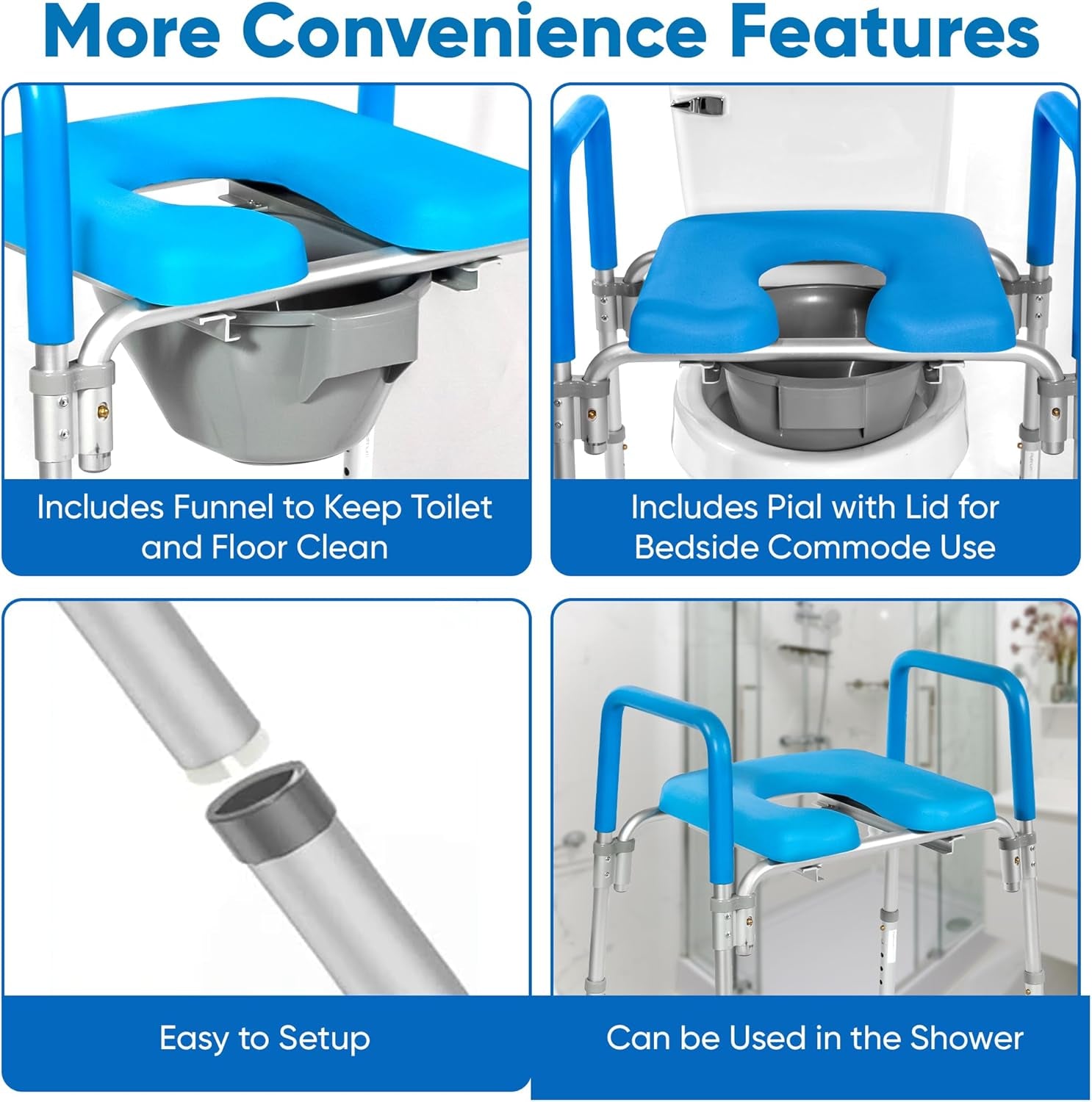 Ultimate Raised Toilet Seat with Handles - Adjustable Raised Toilet Seat for Seniors, Bedside Commode - Padded Armrest | Premium Elevated Toilets Seats with Handles for Elderly Bathroom Safety, Blue