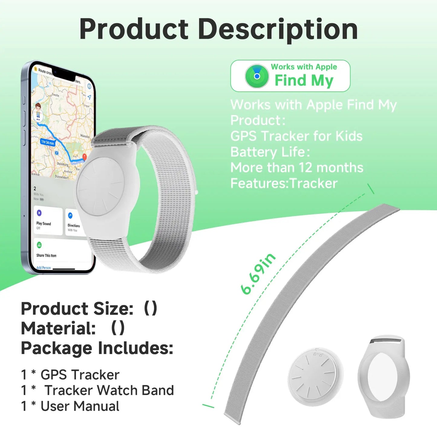 GPS Tracker Watch Band Works with Find My (Ios Only) APP - No Monthly Fee
