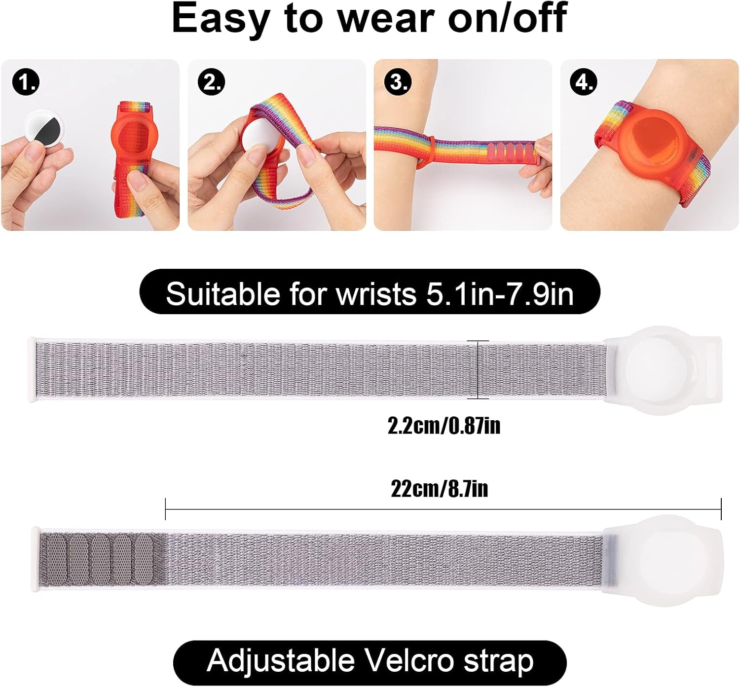 Apple Air Tag Compatible Wristband, Protective Case for Air Tag with Nylon Bracelet, Adjustable (Grey)