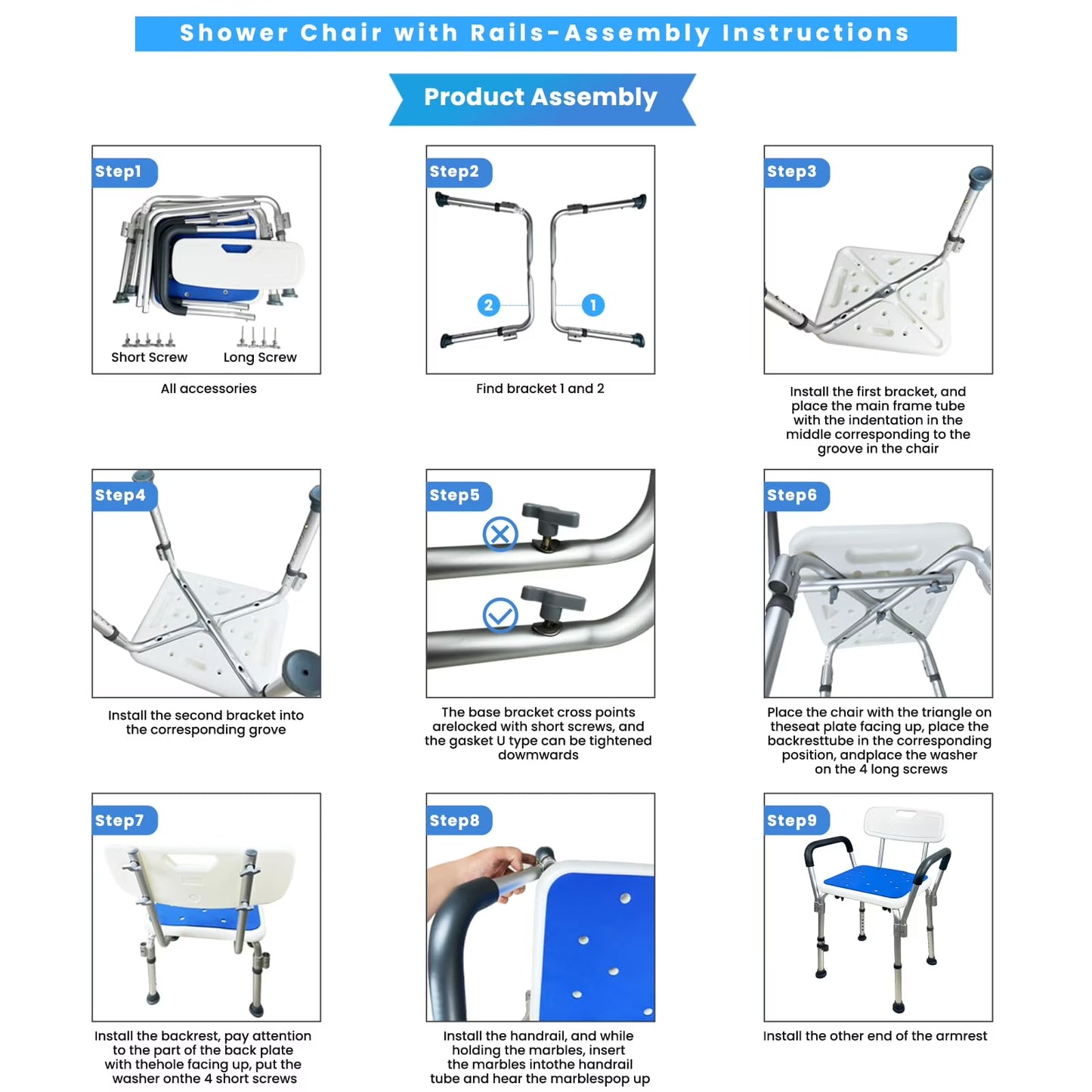 Baokaler Shower Chair 600Lbs with Padded Arms and Back, Height Adjustable Shower Stool for Bathtub, Anti-Slip Bath Chair