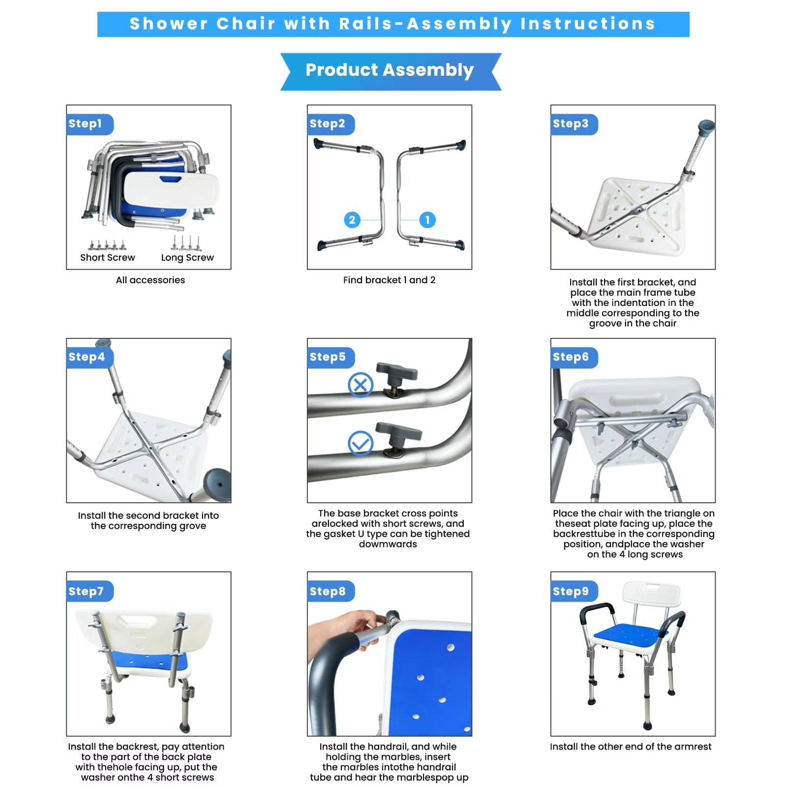 Baokaler Shower Chair 600Lbs with Padded Arms and Back, Height Adjustable Shower Stool for Bathtub, Anti-Slip Bath Chair
