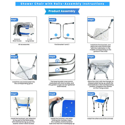 Baokaler Shower Chair 600Lbs with Padded Arms and Back, Height Adjustable Shower Stool for Bathtub, Anti-Slip Bath Chair