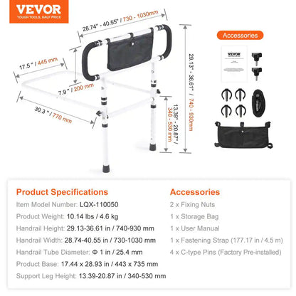 Bed Assist Rail 180° Foldable 450 Lbs. Loading Bed Side Rails with 4-Level Handle for Elderly Adults Senior Patient Care